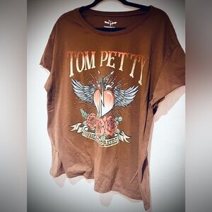 Hybrid Apparel Brown Graphic Band Tee Tom Petty XL cropped sleeves